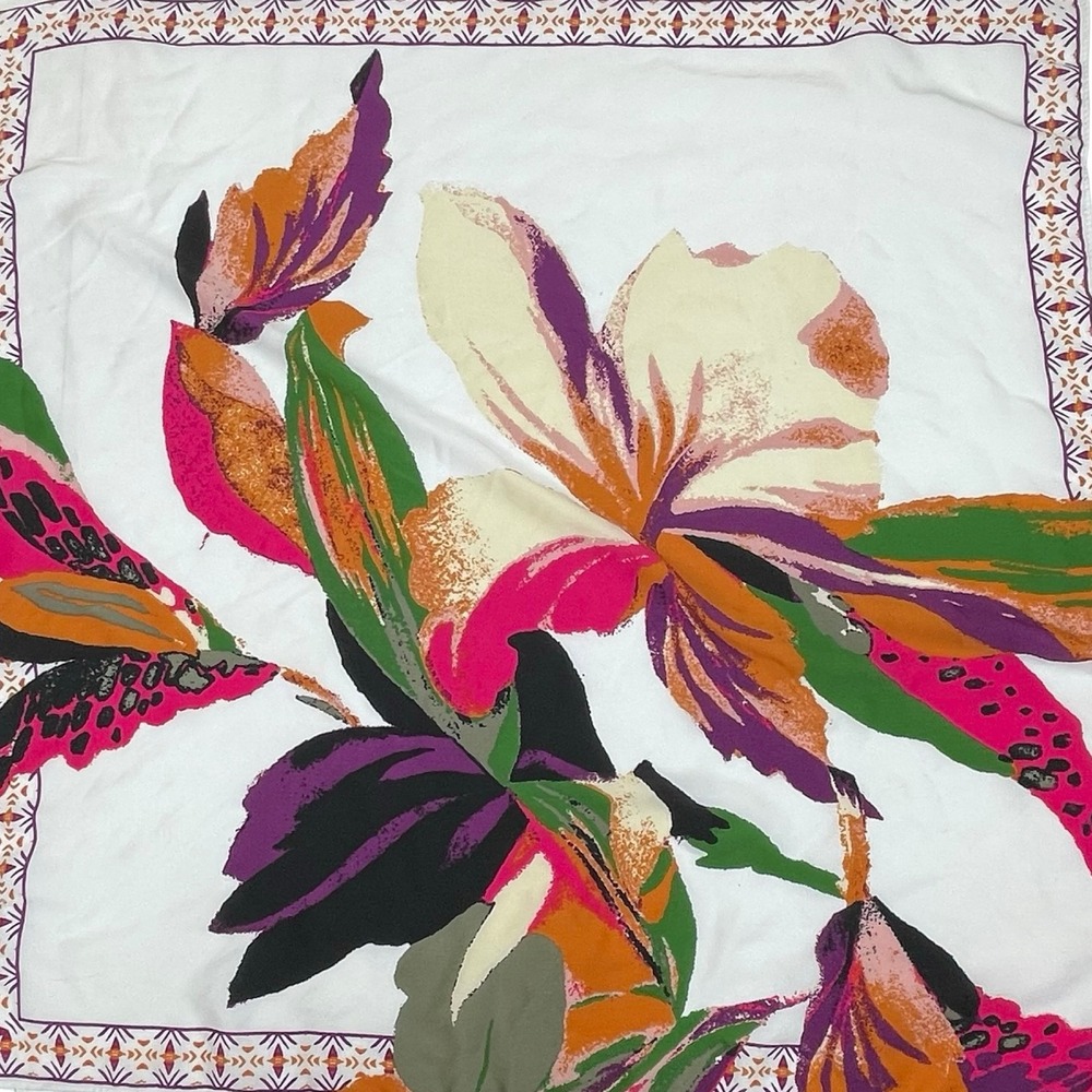 A New Day‎ Women's Hair Purse Scarf Floral Square White Pink Green Orange